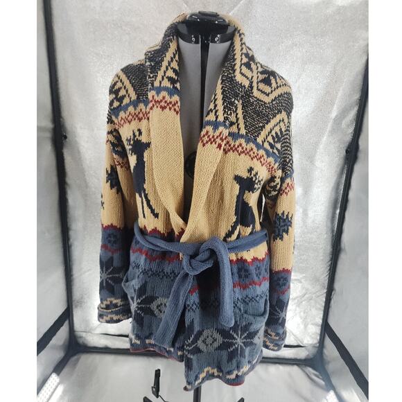 Ralph Lauren Country Hand Knit Cardigan Women's L Faire Isle Reindeer Heavy VTG - Picture 1 of 9